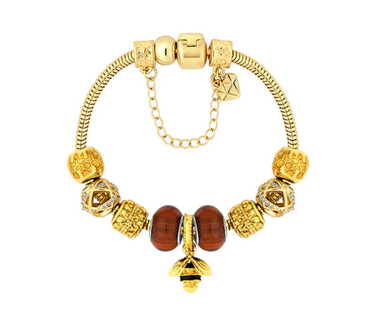 Diamond Style London - Charm Bracelet with bee in gold (Item code: Charmbrabeegold)