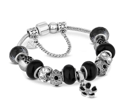 Diamond Style London - Charm Bracelet with Black Charms (Item code: Charmbrablack)