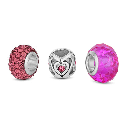 Diamond Style London - Charm Bracelet with Pink Charms (Item code: Charmbrapink)