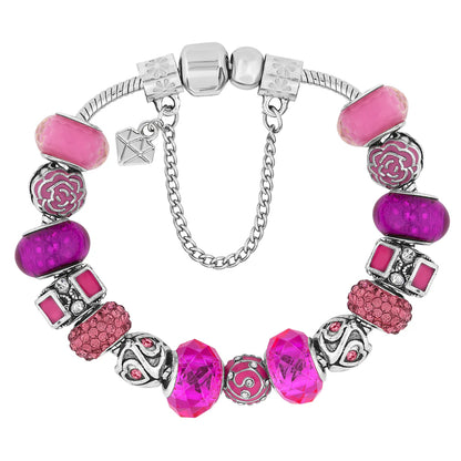 Diamond Style London - Charm Bracelet with Pink Charms (Item code: Charmbrapink)