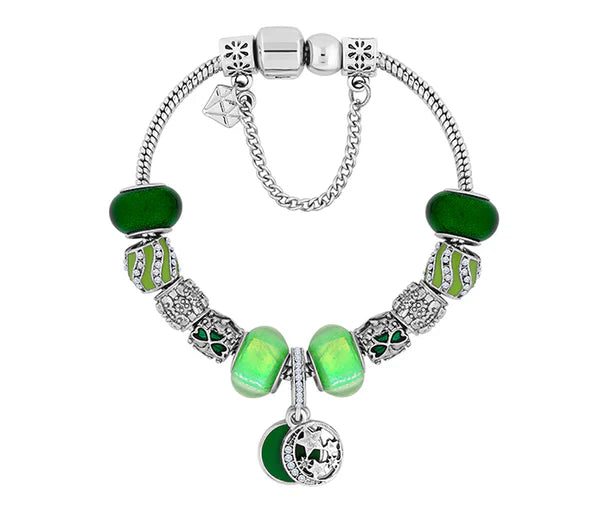 Diamond Style London - Charm Bracelet with Green Charms (Item code: Charmbragreen)