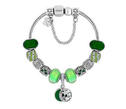 Diamond Style London - Charm Bracelet with Green Charms (Item code: Charmbragreen)