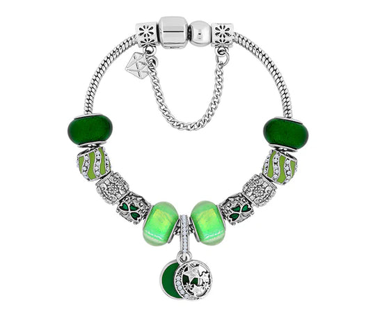 Diamond Style London - Charm Bracelet with Green Charms (Item code: Charmbragreen)
