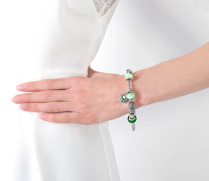 Diamond Style London - Charm Bracelet with Green Charms (Item code: Charmbragreen)