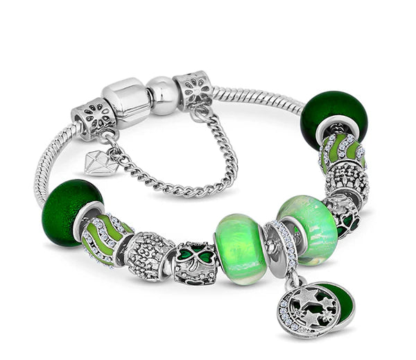 Diamond Style London - Charm Bracelet with Green Charms (Item code: Charmbragreen)