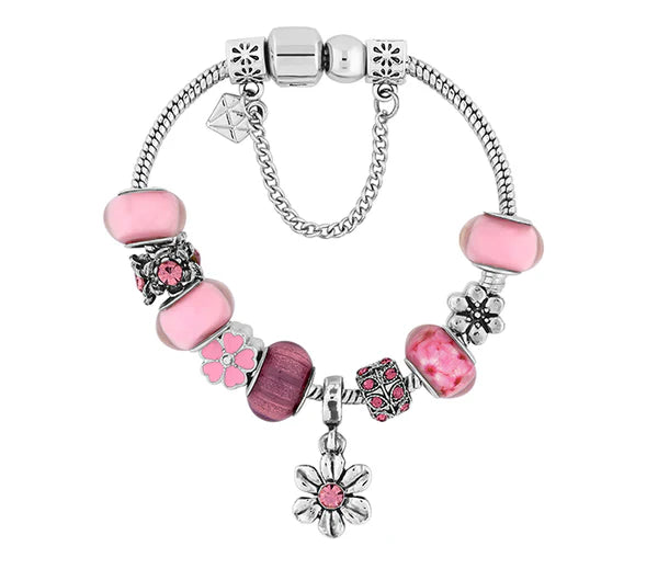 Diamond Style London - Charm Bracelet with Light Pink Charms (Item code: Charmbralpink)