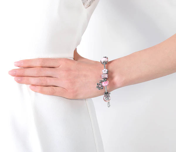 Diamond Style London - Charm Bracelet with Light Pink Charms (Item code: Charmbralpink)