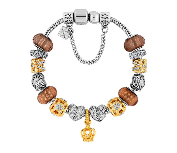Diamond Style London - Charm Bracelet with Mixed Metal Charms (Item code: Charmbramxdmtl)