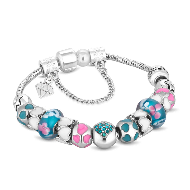 Diamond Style London - Charm Bracelet with Turquoise Charms (Item code: Charmbraturq)