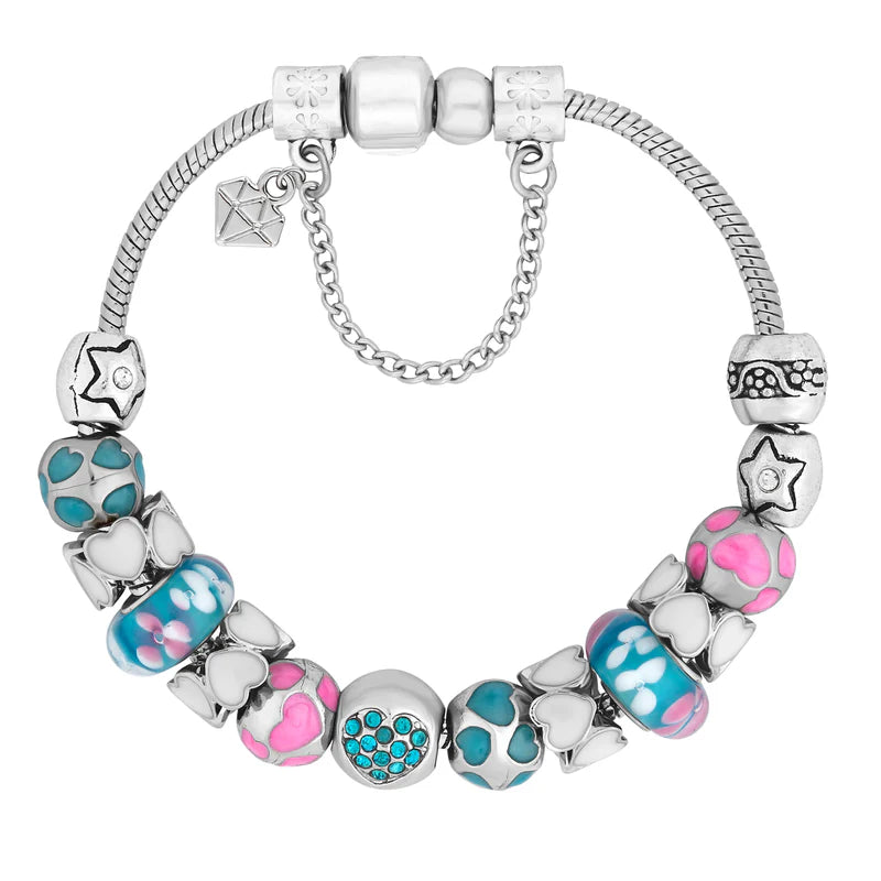 Diamond Style London - Charm Bracelet with Turquoise Charms (Item code: Charmbraturq)
