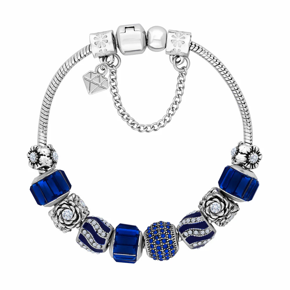 Diamond Style London - Charm Bracelet with Royal Blue Charms (Item code: Charmbraroyal)