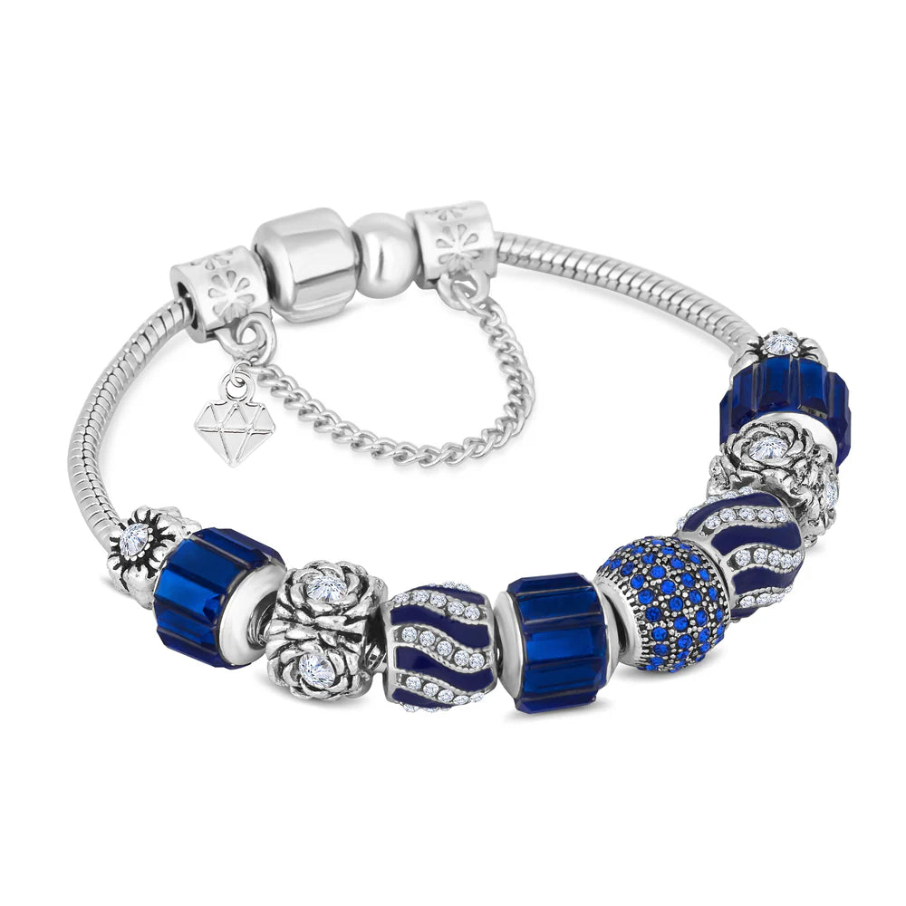 Diamond Style London - Charm Bracelet with Royal Blue Charms (Item code: Charmbraroyal)