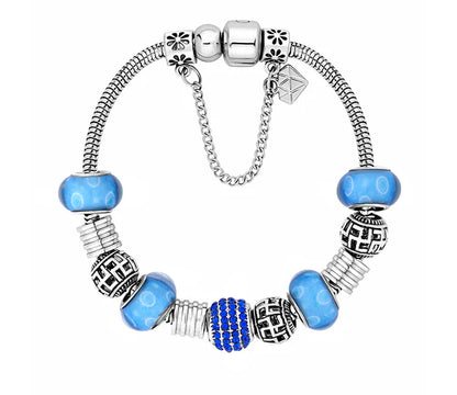 Diamond Style London - Charm Bracelet With Royal Blue Beads and Crystals (Item code: Charmbraroyalcrystal)