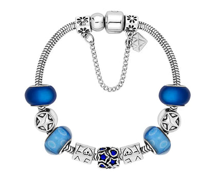 Diamond Style London - Charm Bracelet with Royal Blue and Star Beads (Item code: Charmbraroyalstar)