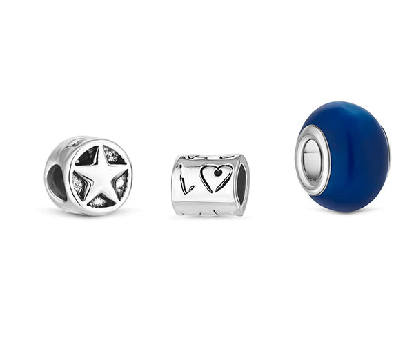 Diamond Style London - Charm Bracelet with Royal Blue and Star Beads (Item code: Charmbraroyalstar)