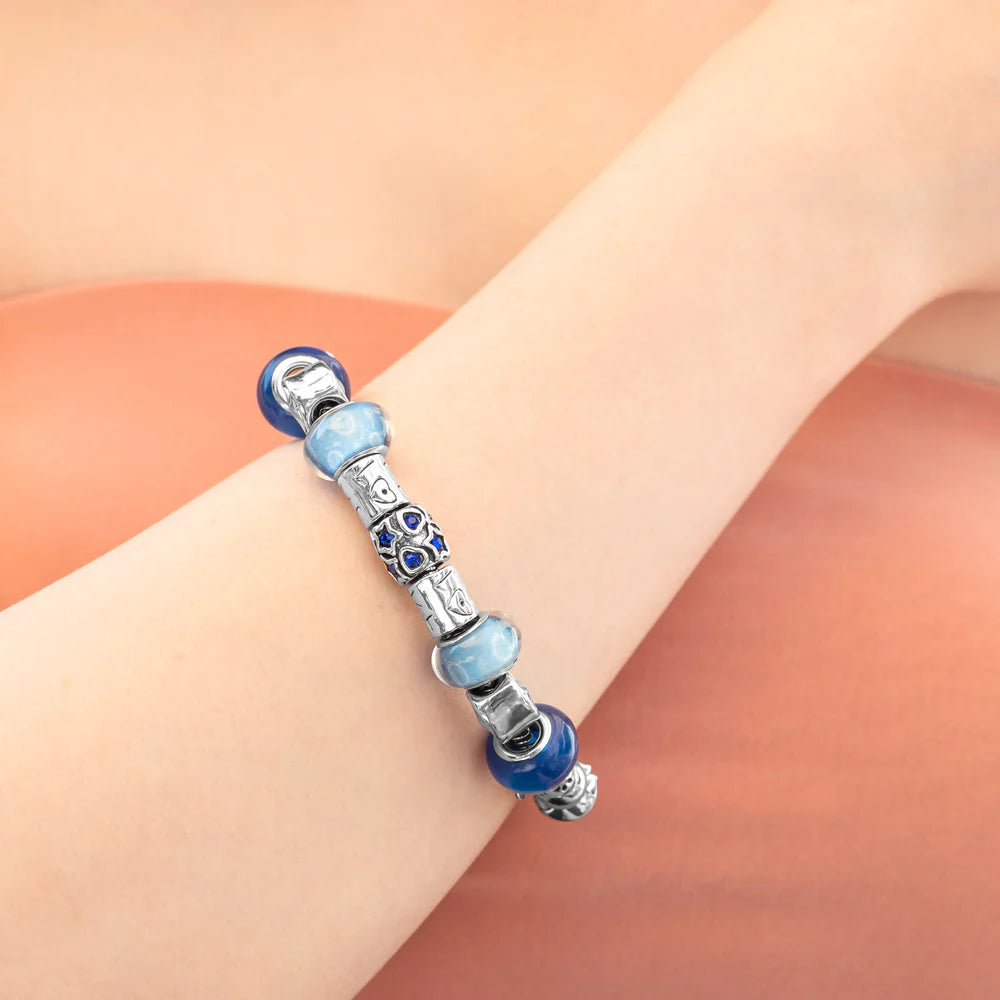 Diamond Style London - Charm Bracelet with Royal Blue and Star Beads (Item code: Charmbraroyalstar)