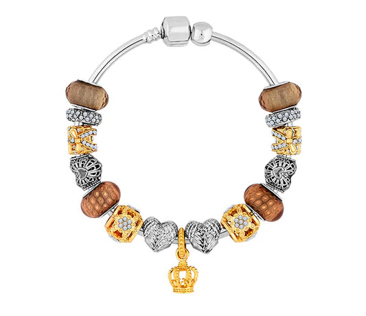 Diamond Style London - Charm Bracelet with Mixed Metal Charms on Solid Ba (Item code: Charmbrasmxdmtl)