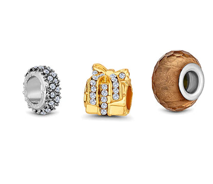 Diamond Style London - Charm Bracelet with Mixed Metal Charms on Solid Ba (Item code: Charmbrasmxdmtl)