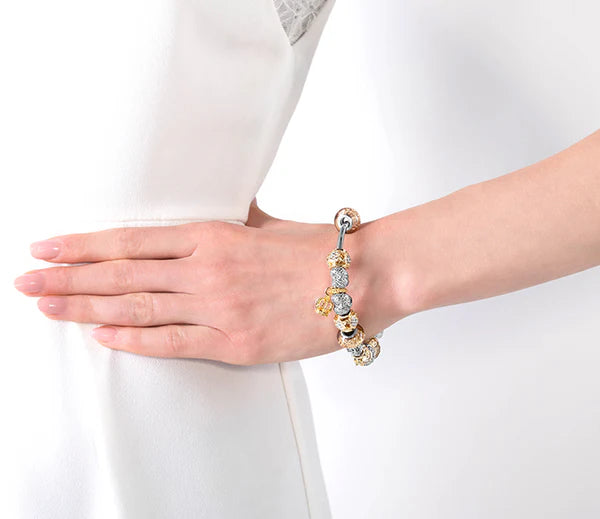 Diamond Style London - Charm Bracelet with Mixed Metal Charms on Solid Ba (Item code: Charmbrasmxdmtl)