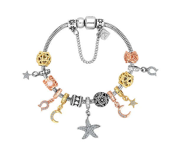 Diamond Style London - Charm Bracelet star in rhodium plating (Item code: Charmbrastar)