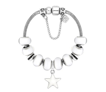 Diamond Style London - Charm Bracelet with White Beads (Item code: Charmbrawhite)
