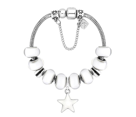 Diamond Style London - Charm Bracelet with White Beads (Item code: Charmbrawhite)