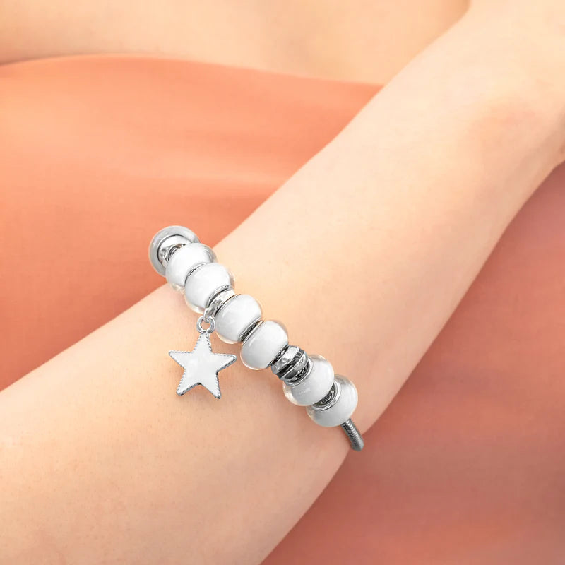 Diamond Style London - Charm Bracelet with White Beads (Item code: Charmbrawhite)