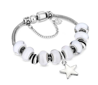 Diamond Style London - Charm Bracelet with White Beads (Item code: Charmbrawhite)