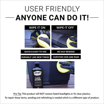 CAR GUYS Plastic Restorer | Bring Plastic, Rubber, and Vinyl Back to Life! | User Friendly Trim Restorer | Safe Auto Detailing Supplies | 8 Oz Kit with Foam Applicator