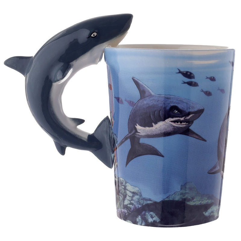 Puckator Lisa Parker Shark Ceramic Shaped Handle Tea Coffee Mug - Funny Home Accessories - Cute Gifts for Girlfriend - Large Mugs for Men Women Hot Drinks - Cups Presents - Secret Santa Gift Cup Set