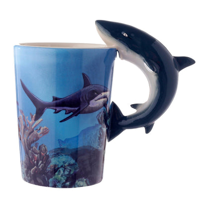Puckator Lisa Parker Shark Ceramic Shaped Handle Tea Coffee Mug - Funny Home Accessories - Cute Gifts for Girlfriend - Large Mugs for Men Women Hot Drinks - Cups Presents - Secret Santa Gift Cup Set