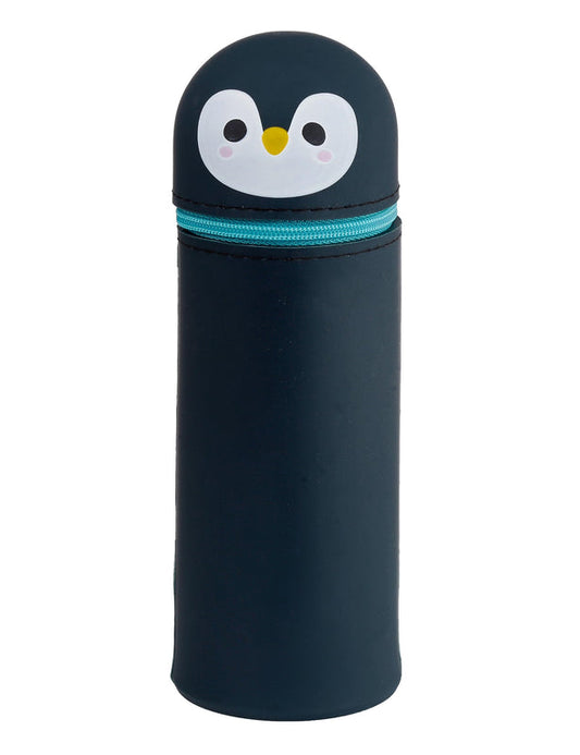 Puckator Adoramals Penguin Silicone Upright Pencil Case - School Equipment Stuff - School Supplies for Girls and Boys - University Stationery Kit - Cute Storage Pouch - Cool Teacher Supplies