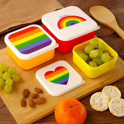 Puckator Somewhere Rainbow Reusable Lidded Snack Pot Lunch Box Set of 3, BPA Free PVC, Work School Travel Home, Large 5.5x11.5x11.5cm Medium 4.5x10x19cm Small 4x8.5x8.5cm