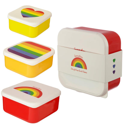 Puckator Somewhere Rainbow Reusable Lidded Snack Pot Lunch Box Set of 3, BPA Free PVC, Work School Travel Home, Large 5.5x11.5x11.5cm Medium 4.5x10x19cm Small 4x8.5x8.5cm
