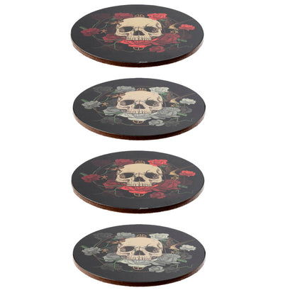Puckator Skulls and Roses Set of 4 Cork Coasters - Table Pub Drink Coasters Tiles Placemats - Bar Accessories For Home - Desk Coaster Tile Slate - Dining Table Decor Drinks Mats Man Cave Accessories