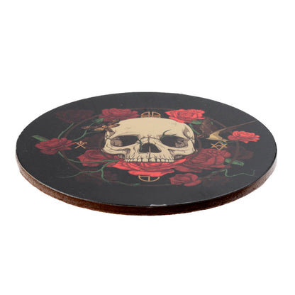Puckator Skulls and Roses Set of 4 Cork Coasters - Table Pub Drink Coasters Tiles Placemats - Bar Accessories For Home - Desk Coaster Tile Slate - Dining Table Decor Drinks Mats Man Cave Accessories