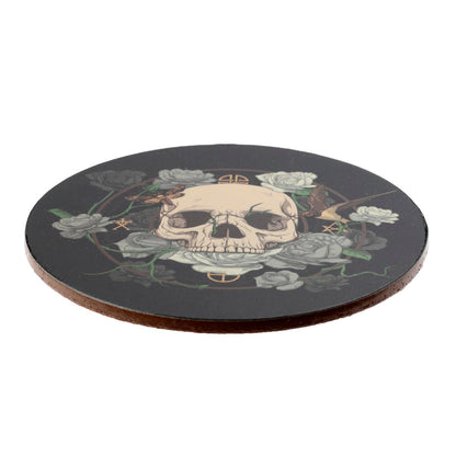 Puckator Skulls and Roses Set of 4 Cork Coasters - Table Pub Drink Coasters Tiles Placemats - Bar Accessories For Home - Desk Coaster Tile Slate - Dining Table Decor Drinks Mats Man Cave Accessories