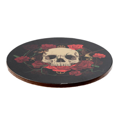 Puckator Skulls and Roses Set of 4 Cork Coasters - Table Pub Drink Coasters Tiles Placemats - Bar Accessories For Home - Desk Coaster Tile Slate - Dining Table Decor Drinks Mats Man Cave Accessories