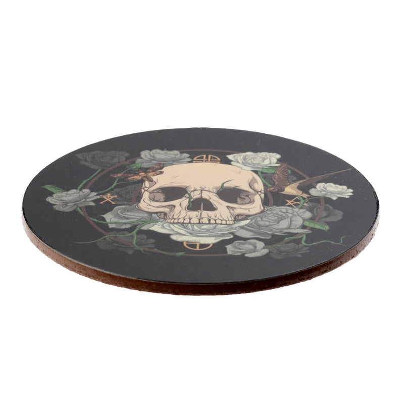 Puckator Skulls and Roses Set of 4 Cork Coasters - Table Pub Drink Coasters Tiles Placemats - Bar Accessories For Home - Desk Coaster Tile Slate - Dining Table Decor Drinks Mats Man Cave Accessories