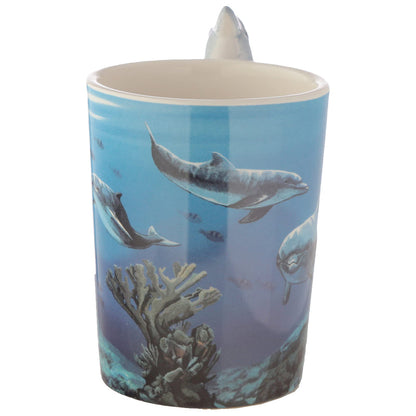 Puckator Dolphin Underwater Decal Ceramic Shaped Handle Tea Coffee Mug - Funny Home Accessories Cute Gifts for Girlfriend Large Mugs for Men Women Hot Drinks Cups Presents Secret Santa Gift
