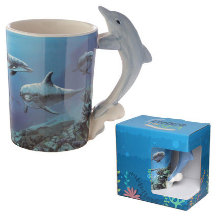 Puckator Dolphin Underwater Decal Ceramic Shaped Handle Tea Coffee Mug - Funny Home Accessories Cute Gifts for Girlfriend Large Mugs for Men Women Hot Drinks Cups Presents Secret Santa Gift