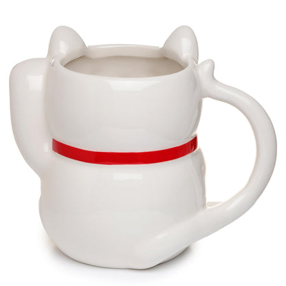 Puckator White Maneki Neko Lucky Cat Ceramic Shaped Tea Coffee Mug - Funny Home Accessories - Cute Gifts for Girlfriend - Large Mugs for Men Women Hot Drinks Cups Presents Secret Santa Gift Cup Set