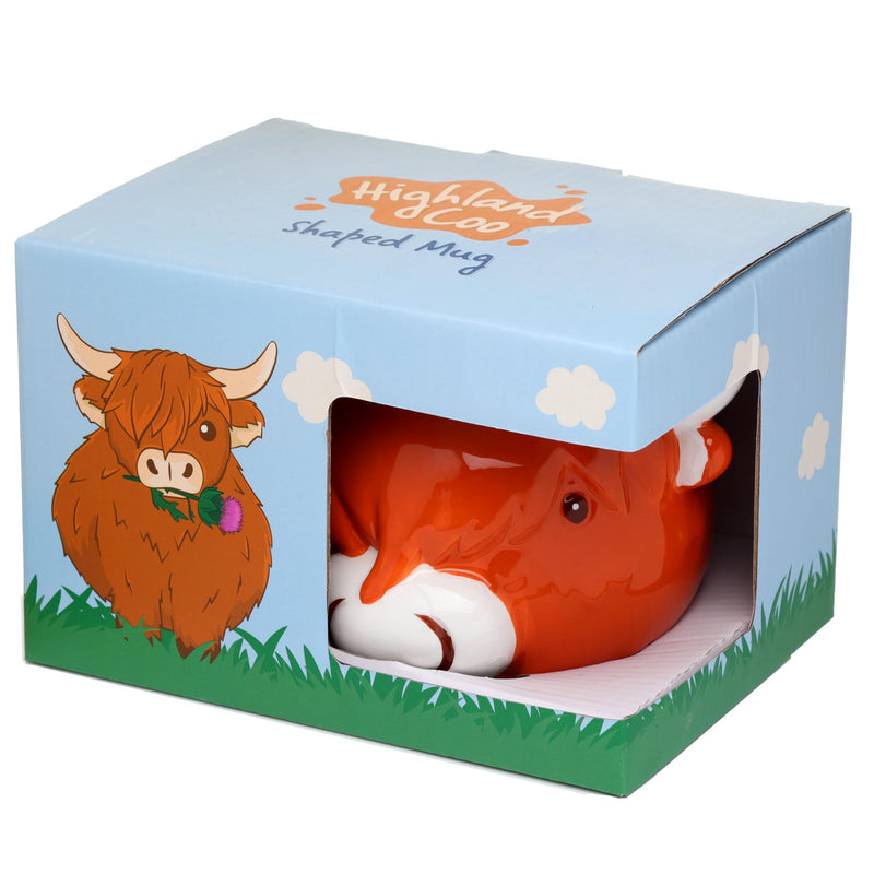 Puckator Highland Coo Cow Head Ceramic Shaped Tea Coffee Mug - Funny Home Accessories - Cute Gifts for Girlfriend - Large Mugs for Men Women Hot Drinks Cute Cups Presents Secret Santa Gift Cup Set