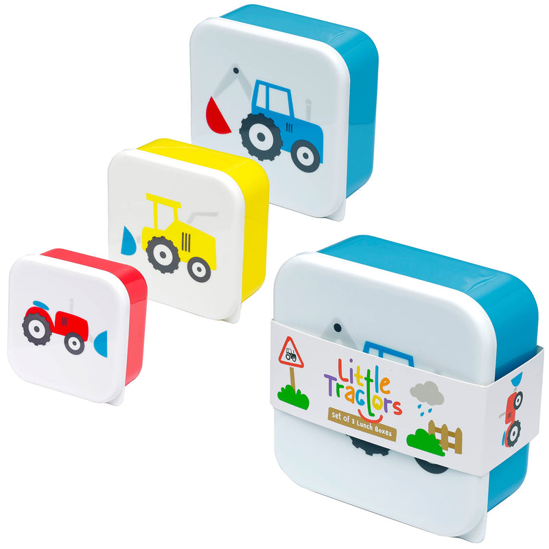 Puckator Little Tractors Set of 3 Lunch Box Snack Pots M/L/XL - Lunchbox with Multi Compartments - Small Food Containers - for Adults and Kids - Girls Boys Lunchbox - Snack Storage