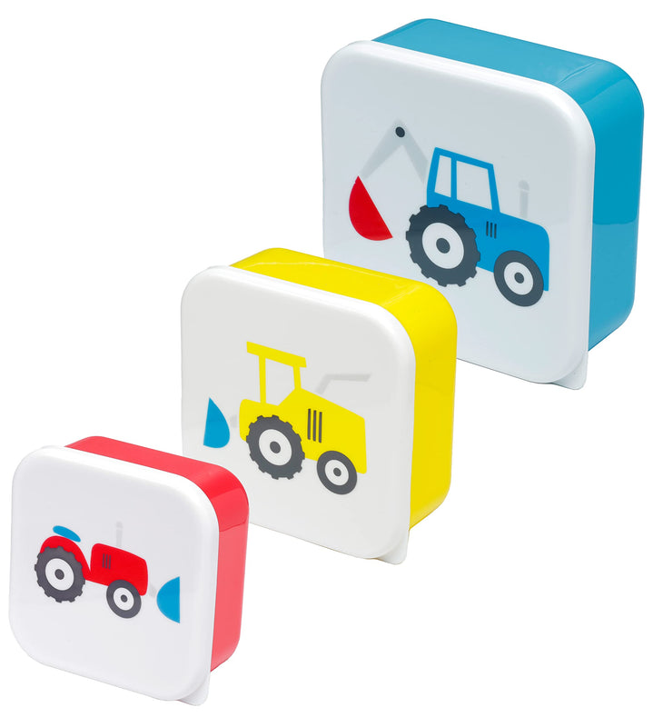 Puckator Little Tractors Set of 3 Lunch Box Snack Pots M/L/XL - Lunchbox with Multi Compartments - Small Food Containers - for Adults and Kids - Girls Boys Lunchbox - Snack Storage