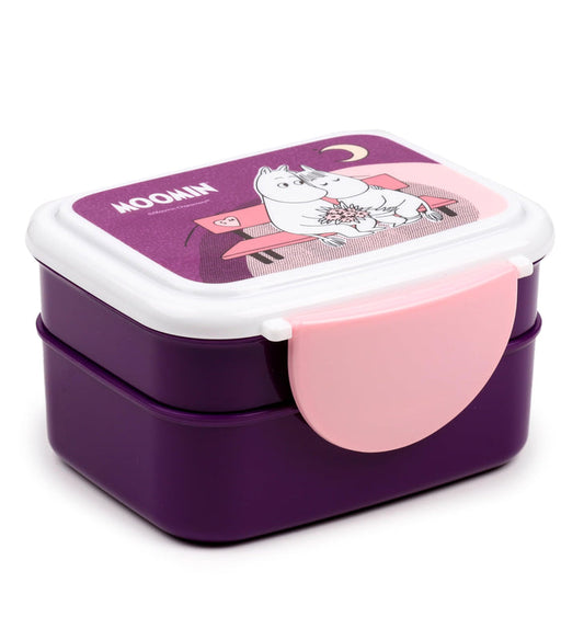 Puckator Moomin Clip Lock Stacked Bento Lunch Box with Cutlery - Lunch Box for Adults and Kids with Compartments and Fork & Spoon - Snack Box Food Containers with Lids Stackable Snack Pots for Kids