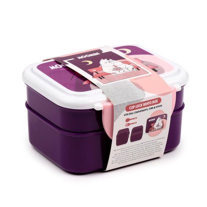 Puckator Moomin Clip Lock Stacked Bento Lunch Box with Cutlery - Lunch Box for Adults and Kids with Compartments and Fork & Spoon - Snack Box Food Containers with Lids Stackable Snack Pots for Kids