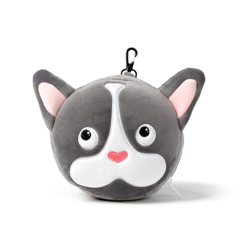Relaxeazzz French Bulldog Round Plush Travel Pillow & Eye Mask - Sleep Eye Mask Masks - Kids Travel Accessories For Sleeping Airplane - Flight Plane Neck Pillow Pillows