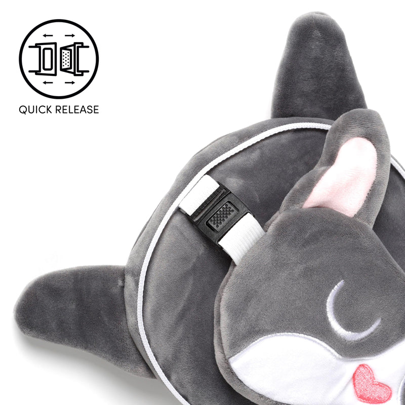 Relaxeazzz French Bulldog Round Plush Travel Pillow & Eye Mask - Sleep Eye Mask Masks - Kids Travel Accessories For Sleeping Airplane - Flight Plane Neck Pillow Pillows