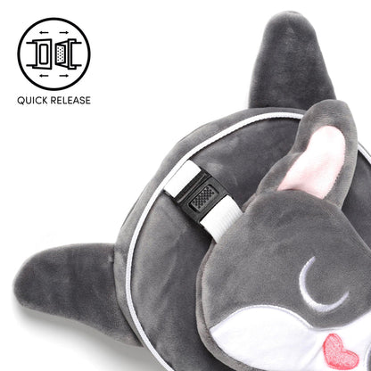 Relaxeazzz French Bulldog Round Plush Travel Pillow & Eye Mask - Sleep Eye Mask Masks - Kids Travel Accessories For Sleeping Airplane - Flight Plane Neck Pillow Pillows